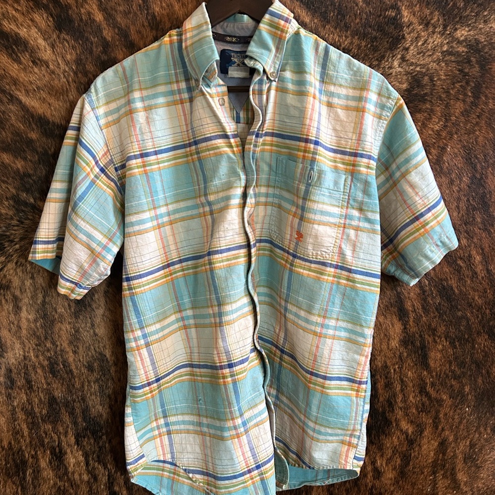 Blue and Yellow Casual Button Down Shirt with Relaxed Fit